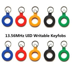 10Pcs UID IC 13.56MHz 블록 0 섹터 쓰기 가능 RFID 스마트 M1 S50 변경 재기록 블랙 키 태그 체인 Keyfobs