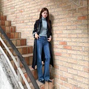 [하프클럽/]여자 유니크 레더 허리스트랩 트렌치 가죽 롱 코트