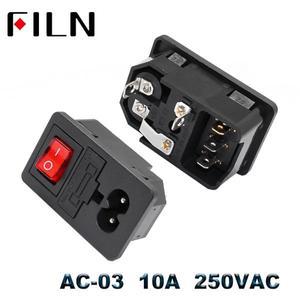 IEC320 C14 전기 AC 소켓 3 핀 빨간색 LED 250V 로커 스위치 10A 퓨즈 암 수 입구 플러그 커넥터 2 마운트