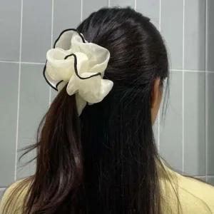 P1 쉬폰 투톤 스크런치 곱창머리끈 화이트 곱창머리끈 스크런치 곱창밴드 머리끈 머리고무줄