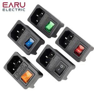 10A 퓨즈 빨간색 플러그 녹색 스위치 검정색 C14 커넥터 로커 IEC320 전원 파란색 소켓 입구