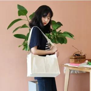 고품질 캔버스 텀블러백 스퀘어 데일리 가방 무지 숄더백 숄더 (WC94D6E)