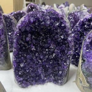 수정탄Geode 브라질 자수정 천연 광물 표본 원시 석영 보라색 크리스탈 치유 돌 홈 인테리어 선물 클러스터
