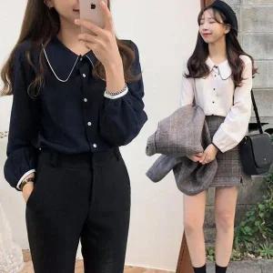 [하프클럽/셀러허브_여성트랜드패션]ONM 소매 카라 배색 포인트 블라우스 URK