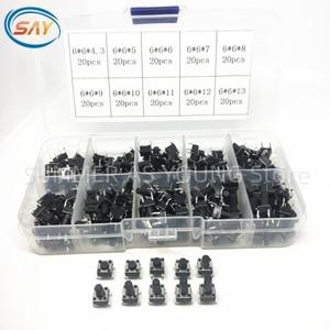 택트 마이크로 스위치 촉각 푸시 단추 키트 DIP SMD 방수 브래킷 6x6 PCB 10 모델 4P 4.3 5 ~ 13mm