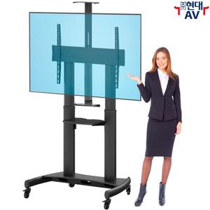 현대AV HD-CF1000 초대형 TV 이동형 스탠드 거치대 카트, 86인치/70kg/VESA 800x600mm 지원, 편리한 기둥 높낮이 조절, 높이 조절 선반 제공, 카메라 다이 기본 장착,  한글 설치안내서 제공