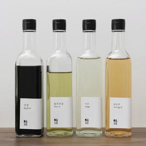 롱사각오일420ml 낱개 참기름 들기름 스티커 유리병