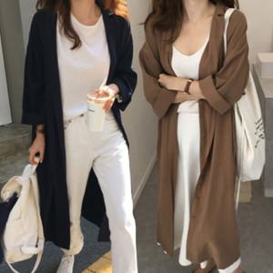 롱셔츠 블라우스 루즈핏 남방 허리끈 단추 면가디건 원피스겸용 2컬러