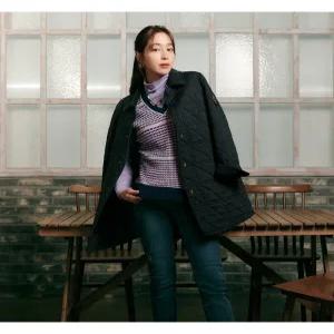 [크로커다일레이디][크로커다일레이디] 골덴카라 중기장 누빔 패딩 점퍼_CLCWPD204