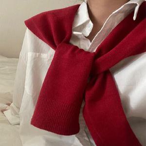 어부바니트 가디건 빨간 셔츠 겉옷 목도리 니트 어깨에 걸치는 여성용 숄 아우터