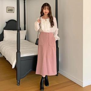 [기타]헤링본 스판 트임 밴딩 에이라인롱스커트 겨울치마