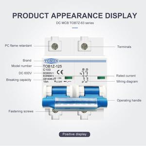 PV 시스템 C 곡선 배터리 메인 스위치용 2P DC MCB 600V 125A 100A 80A 회로 차단기