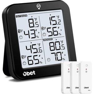 OBET 웨더 스테이션 무선 실내 온도계 및 습도 모니터 500피트 범위, 3개의 원격 센서 조절 가능한 백라이트