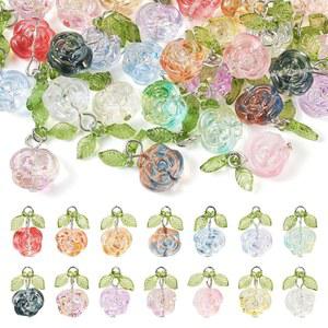 체리스웰리 28Pcs 로즈 플라워 참 크리스탈 유리 꽃 펜던트 공예 투명 로즈 당글 참 목걸이 팔찌 귀걸이 주얼리 제작을 위한 14가지 색상 22mm