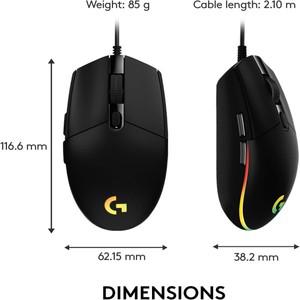 로지텍 호환 G102 마우스 USB 유선 게임용 PC/Mac 컴퓨터  노트북 용 8000 인치 당 점 무지개 광학 효과