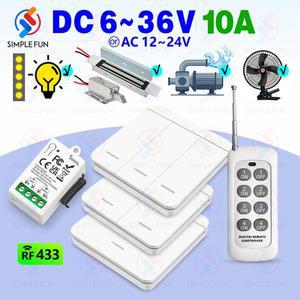 433Mhz 무선 원격 제어 전등 스위치 DC 6V 12V 24V 30V 10A 릴레이 수신기 500m 범위 LED 펌프 팬 자기 잠