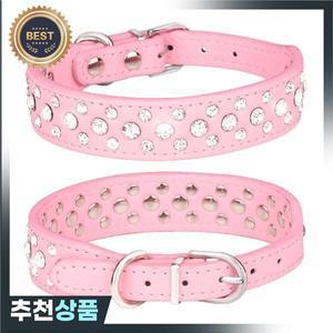 개가죽 목걸이 반짝이는 라인스톤 PU 애완 동물 작은 장식 고양이 목걸이 테디 베어 프렌치 불독