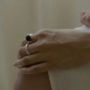 925실버 오발 오닉스 포인트반지 블랙스톤 오픈링 
