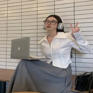 [오노마] ONM 여성 화이트 시크한 빅카라 캐주얼 투웨이 긴팔셔
