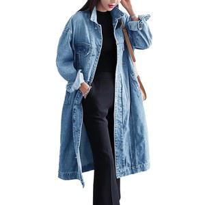 조페무호 여성 클래식 진 재킷 플러스 사이즈 루즈 롱 슬리브 버튼 다운 데님 트렌치코트