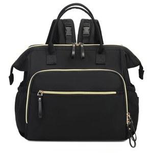 LORADI Convertible Diaper Bag Tote, Wide Open Top 14 Pockets Nappy Backpack with Stroller Buckle, Water-resistant (Black-gold, Large)