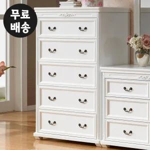[벤티스가구]르 엔틱 서랍장 안방 거실 옷 5단 체스트 높은 옷장 서랍장 옷 슬림 깊은 서랍(900)