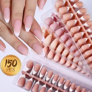 해피프레스 150Pcs 네일 팁에 매트 프레스 프렌치 소프트 풀 커버 타원형 아몬드  손톱 자연 확장 매니큐어