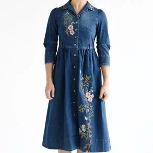 [롯데백화점]비꼴리끄 데님 스판 자수 원피스 B244DO2060