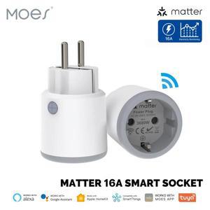 MOES 스마트 EU, US, UK 플러그 매터, 와이파이 소켓, 타이머 콘센트, 전원 모니터 지지대, TUYA 애플 홈킷