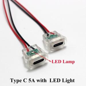 완벽호환 2핀 USB 유형 C 5A 입력 충전 소켓(LED 조명 포함) 플레이트 방수 포트 TYPE-C 암 커넥터 잭