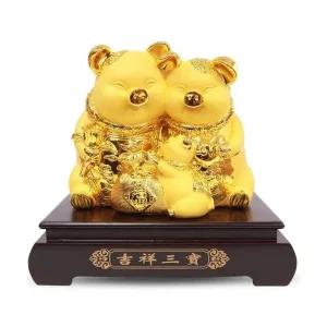 복돼지 장식품 22cm 23cm 황금돼지 3부자 조화 동물 피규어 (WFK0FYL)