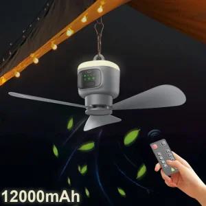 USB 천장 텐트 팬 조명 충전식 휴대용 캠핑 및 무선 원격 12000mAh 탁상형선풍기 제어