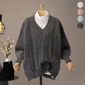 [모노시크] 라엘토 V넥 꽈배기 데일리 니트_MNKT224