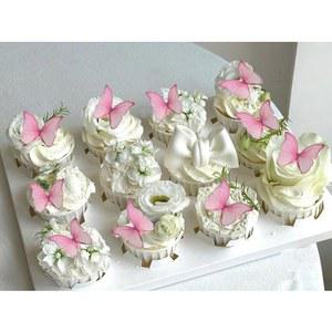ru 48Pcs 식용 웨이퍼 종이 나비 컵케이크 토퍼 핑크 케이크 장식