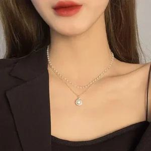 더블 기본 체인 목걸이 진주 모던 초커 데일리 레이어 진주목걸이 목걸이줄 두줄목걸이