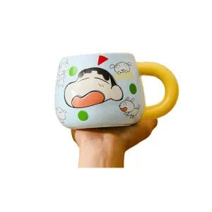 남자 어린이 물컵 짱구 노랑손잡이 세라믹 머그컵 460ml 캐릭터컵 양치컵 없는 위생