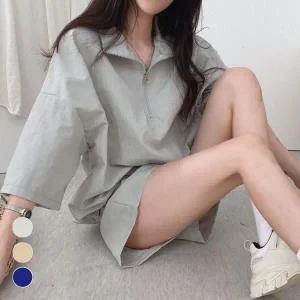 [하프클럽/]여성 반집업 반팔 반바지 세트 URK314 세트 트레이닝