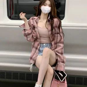 [하프클럽/]여성 체크셔츠 루즈핏 오버핏 아우터 데일리룩 캐주얼