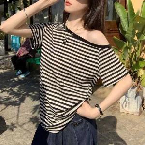 [하프클럽/]줄무늬 예쁜 티셔츠 여름 스트라이프 오프숄더 티