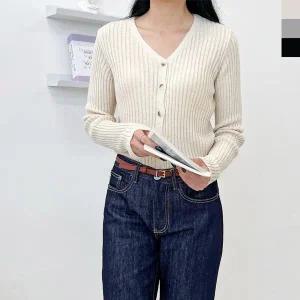 [하프클럽/]2LUND 5093 여자슬림핏 브이넥 골지니트가디건 간절기