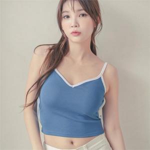 여자 배색 크롭 배꼽티 브라캡 여름 나시