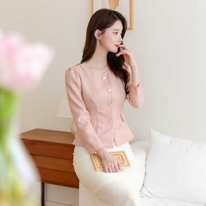 [시크라인] 아벨리 트위드 핀턱 소매 페플럼 블라우스 빅사이즈/오피스룩/하객룩