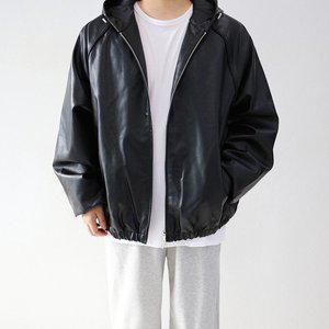 [엠클로]남자 오버핏 빅사이즈 봄 가을 겨울 레더 후드 라이더 가죽점퍼 자켓_P372079154