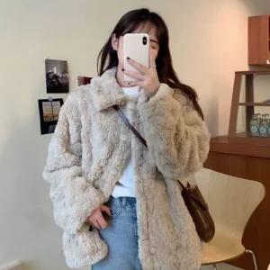 여자 페이크 밍크 퍼 자켓 카라 겨울 아우터 융털