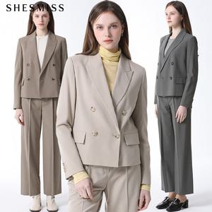 [쉬즈미스(SHESMISS)] 더블 버튼 피크드라펠 크롭 재킷 (택가격: 248000원)