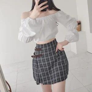 /옷자락 여자 캉캉 백슬릿 오프숄더 블라우스