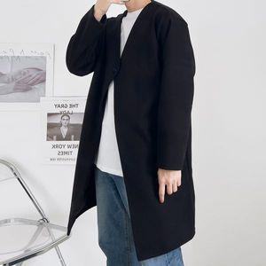 [리빌모아]남자 루즈핏 브이넥 원버튼 오픈 롱 가디건 5C5 CA Q111 검정_P392441325