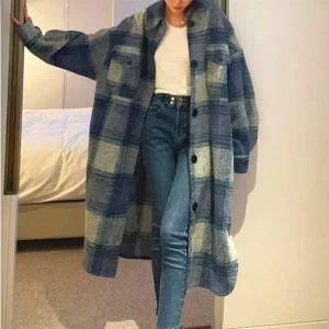 [하프클럽/]겨울 롱 가을 체크 외투 오버핏 모직 코트 디