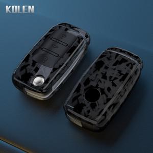 ABS 탄소 섬유 자동차 플립 키 케이스 커버 폭스 바겐 폴로 골프 Passat 비틀 Tiguan 좌석 Leon Altea Skod