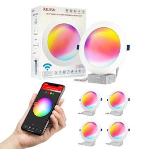 [미국배송] 줄리슨 8인치 LED 인입형 APP IC RGB 웨이퍼 및 WIFI 6000K 습기 음성 4팩 GOOGLE FCC 다운라이트 HOME 18W 스마트 2700K 1500LM 120VAC 캔리스 ETL 등급 제어 흰색 ALEXA